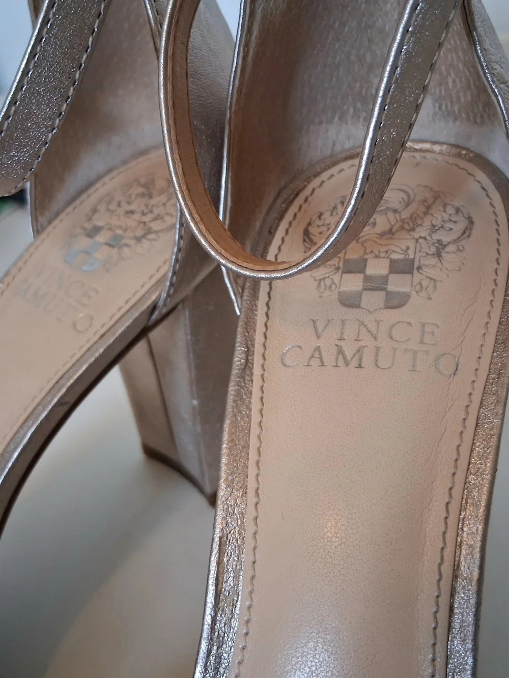 Vince Camuto Metallic Rose Gold Block Heel Sandals